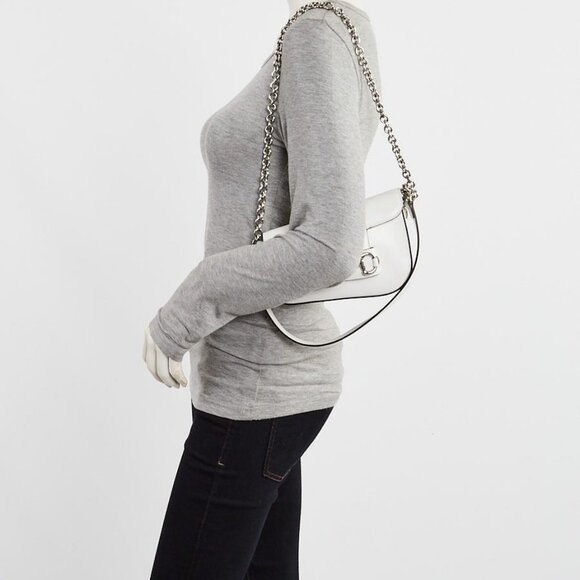 Gucci White Leather Horsebit 1955 Mini Asymmetric Shoulder Bag - Picture 1 of 12